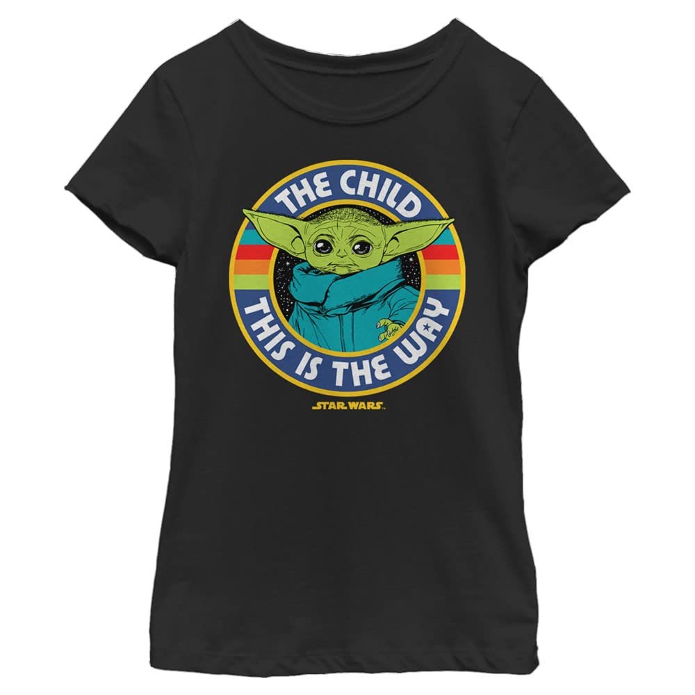 Star Wars Mandalorian Star Child Girls Short Sleeve Tee Shirt, Black, Medium