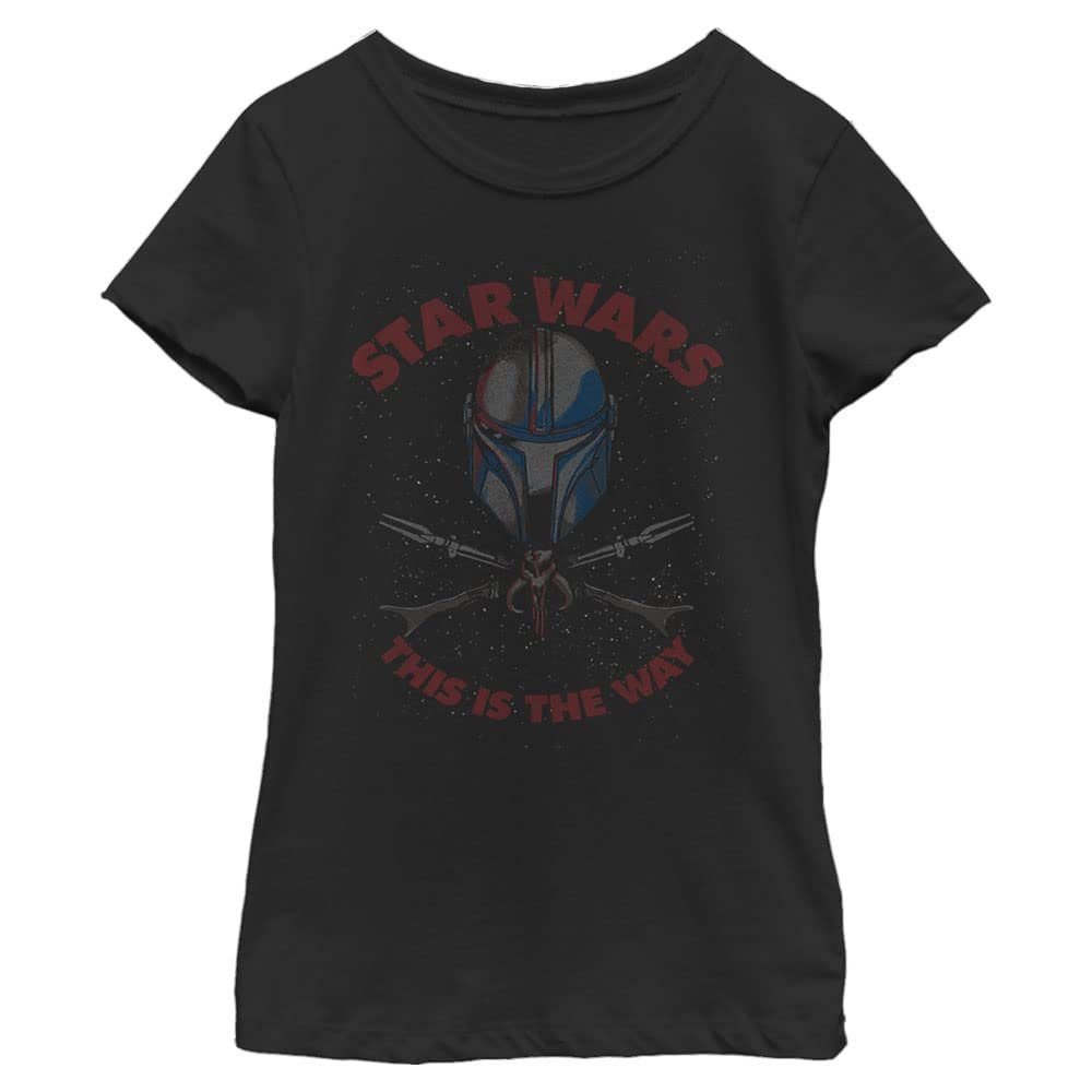 Star Wars Mandalorian Crossbones Girls Short Sleeve Tee Shirt, Black, X-Large