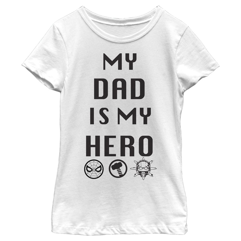 Fifth Sun Marvel Classic DAD is My Hero Girls Short Sleeve Tee Shirt, White, Medium
