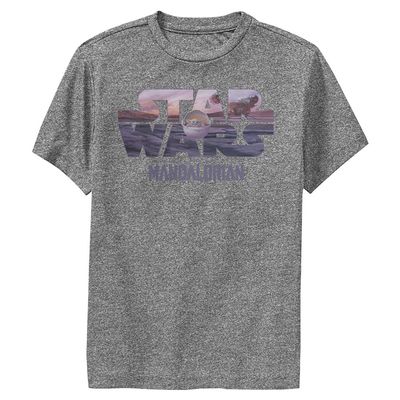 Star Wars Mandalorian Child Logo Fill Boys Short Sleeve Tee Shirt, Charcoal Heather, Small