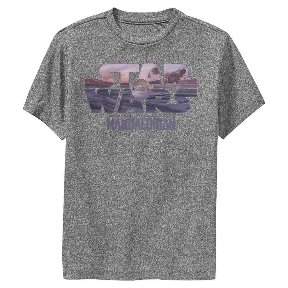 Star Wars Mandalorian Child Logo Fill Boys Short Sleeve Tee Shirt, Charcoal Heather, Small