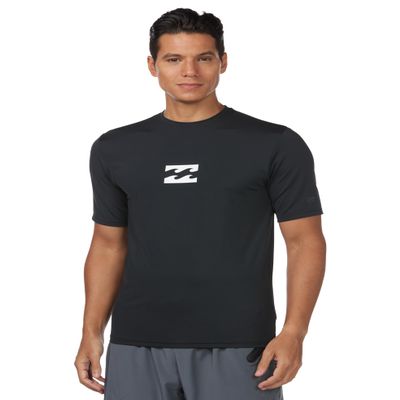 Billabong Men's Standard Classic Short Sleeve Loose Fit Rashguard, Black Wave, Small