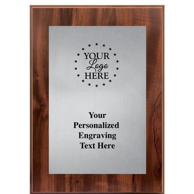 Crown Awards Custom Logo Wood Plaque Award, 6"x8" Metallix Wood Plaque Personalized with Silver Plate