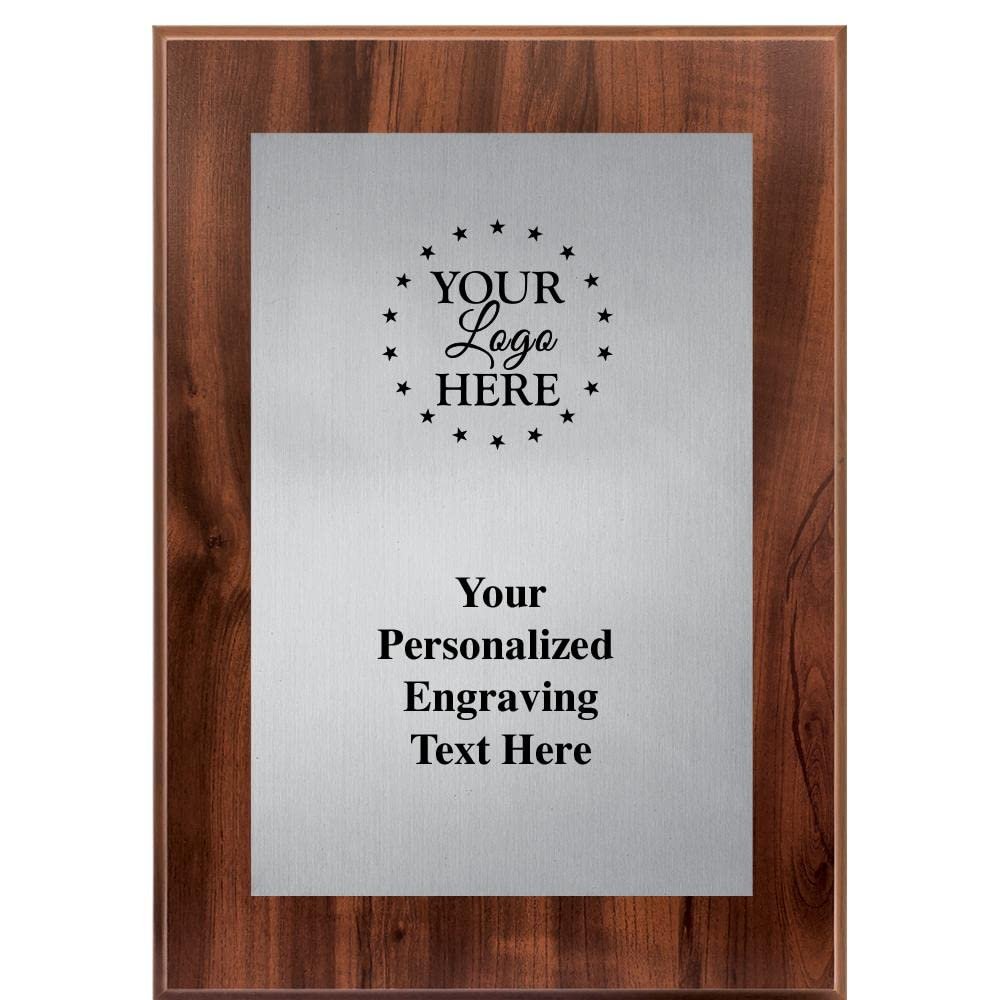Crown Awards Custom Logo Wood Plaque Award, 6"x8" Metallix Wood Plaque Personalized with Silver Plate