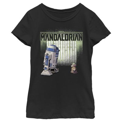 The Mandalorian Girl's Star Wars R2-D2 and Grogu Logo Poster T-Shirt - Black - Large