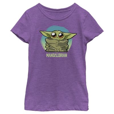 The Mandalorian Girl's Star Wars The Child Blue Circle Big Eyes T-Shirt - Purple Berry - X Large
