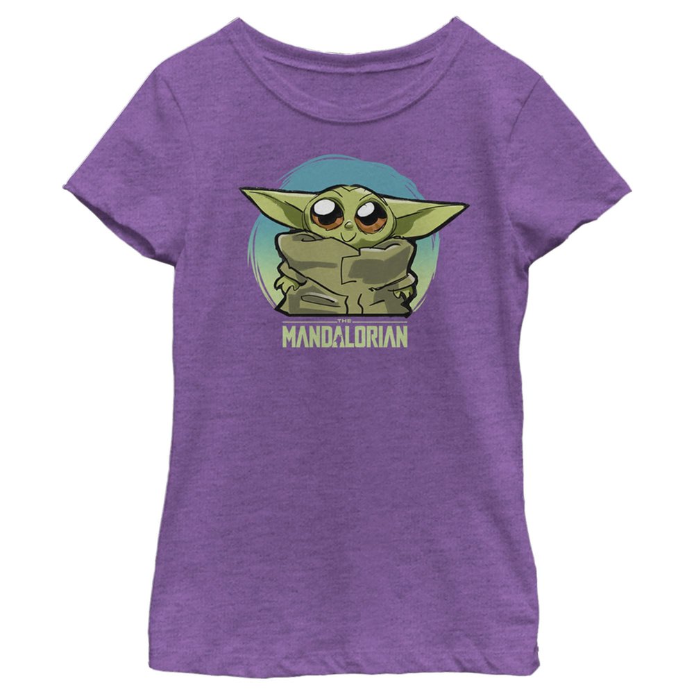 The Mandalorian Girl's Star Wars The Child Blue Circle Big Eyes T-Shirt - Purple Berry - X Large