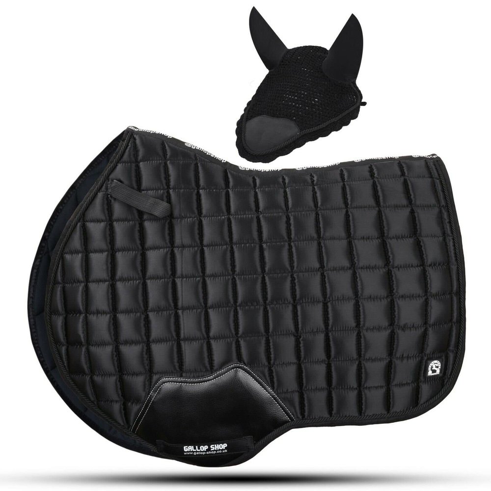 Gallop Shop Glow Satin Jumping Pro Numnah Cloth/Horse Saddle Pad (Black, Cob/Pony)