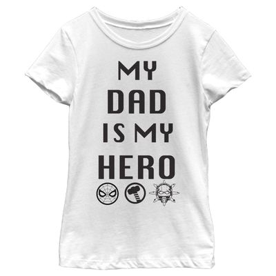 Fifth Sun Marvel Classic DAD is My Hero Girls Short Sleeve Tee Shirt, White, Small