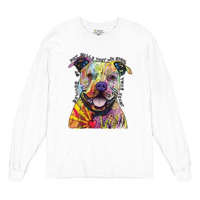 Beware of Pit Bull Long Sleeve T-Shirt Dean Russo Art Colorful Cute Dog White Small