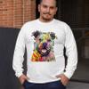 Beware of Pit Bull Long Sleeve T-Shirt Dean Russo Art Colorful Cute Dog White Small view 3