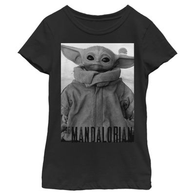The Mandalorian Girl's Star Wars The Child Grayscale Pose T-Shirt - Black - Large