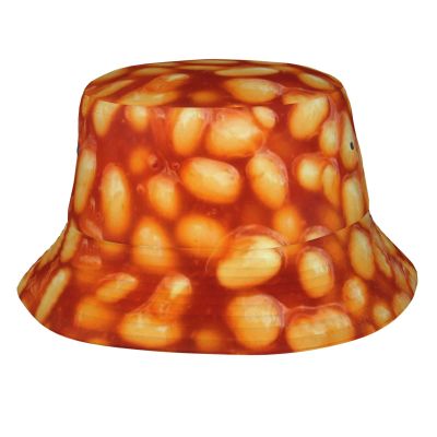 3D Funny Realistic Food Baked Beans Unisex Bucket Hat Summer Beach Sun Cap Packable Fisherman Hat