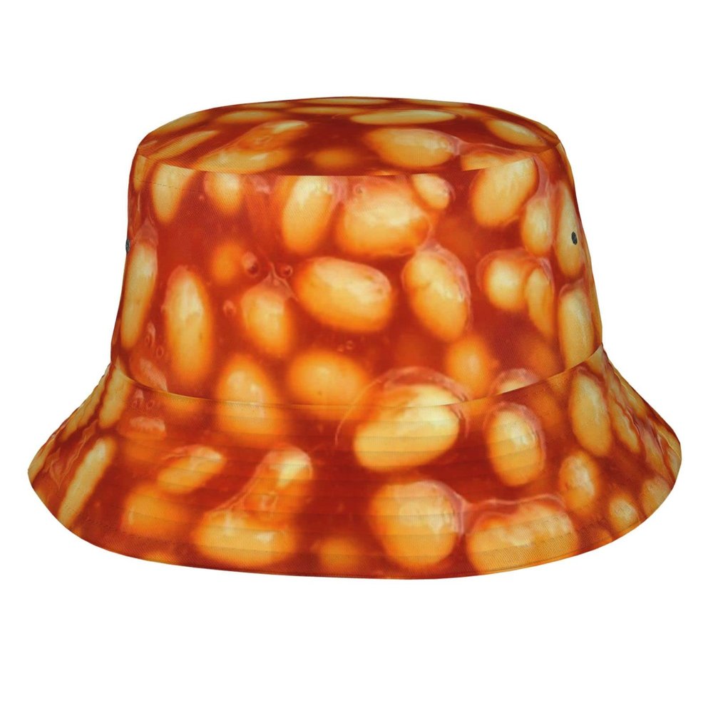 3D Funny Realistic Food Baked Beans Unisex Bucket Hat Summer Beach Sun Cap Packable Fisherman Hat