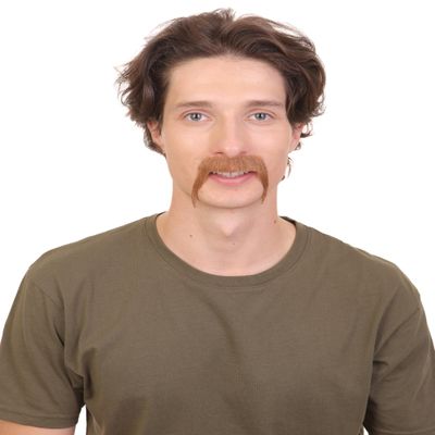 HPO Adult Men's Fake Human Hair Walrus Mustache | Novelty False Facial Hair | Brown Color | Costume Accessory for Adults