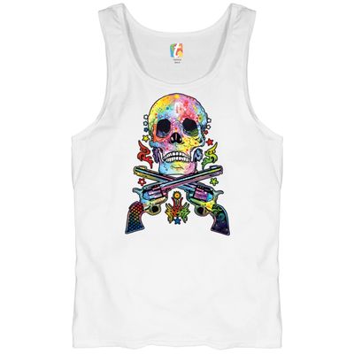 Dean Russo Skull and Guns Tank Top Colorful 2nd Amendment Men's Top White Small