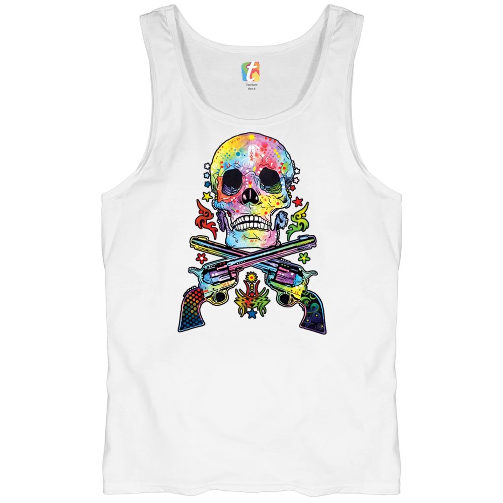 Dean Russo Skull and Guns Tank Top Colorful 2nd Amendment Men's Top White Small