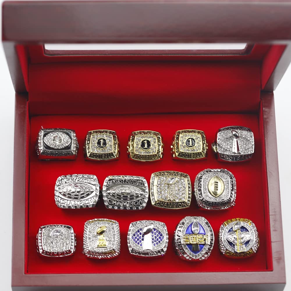 Kuseli 2010-2022 Fantasy Football Championship Ring MVP Trophy Prize for Fans Mens' Souvenir Gift (with Box)