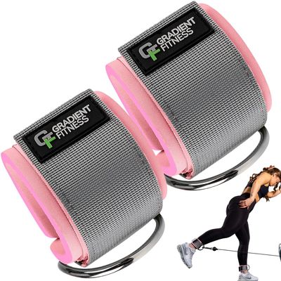 Gradient Fitness Ankle Straps (2 Pack) - Ankle Bands for Workouts, Cable Machine Attachments (Pink|Grey)