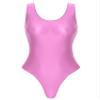 Jugaoge Womens Shiny Oil High Cut Thong Bodysuit Monokini Swimsuit Sleeveless Lingerie Leotards Pink X-Large view 2