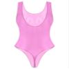 Jugaoge Womens Shiny Oil High Cut Thong Bodysuit Monokini Swimsuit Sleeveless Lingerie Leotards Pink X-Large view 3