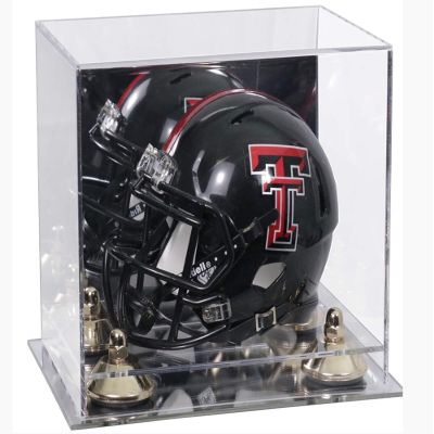 Better Display Cases Acrylic Mini - Miniature Football Helmet (not Full Size) Display Case with Mirror Case, Gold Risers and Mirror Base (V45/A003)