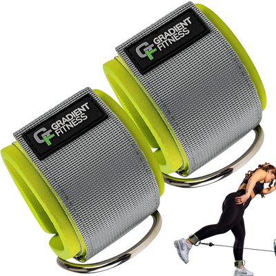 Gradient Fitness Ankle Straps (2 Pack) | Ankle Strap for Cable Machine, Ankle Bands for Working Out, Cable Ankle Strap, Cable Machine Attachment, Ankle Cable Attachments for Gym (Grey|Green)
