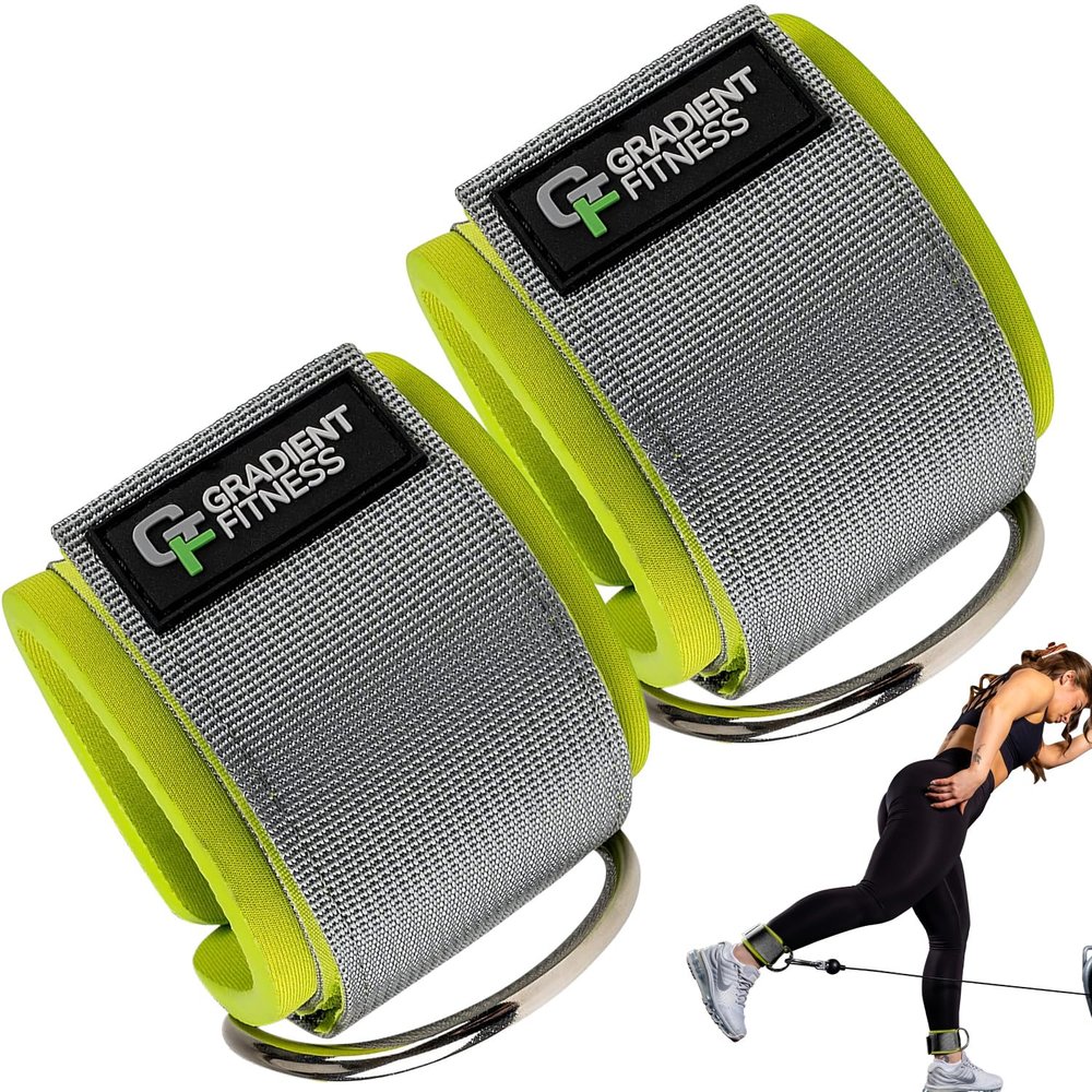 Gradient Fitness Ankle Straps (2 Pack) | Ankle Strap for Cable Machine, Ankle Bands for Working Out, Cable Ankle Strap, Cable Machine Attachment, Ankle Cable Attachments for Gym (Grey|Green)