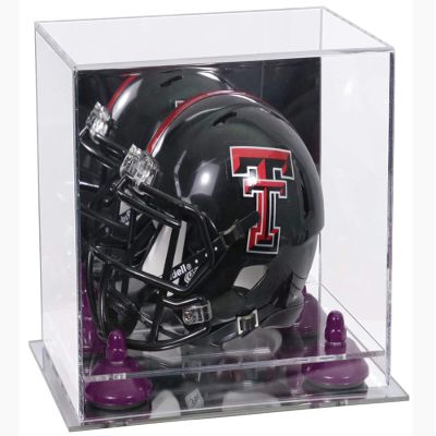 Better Display Cases Acrylic Mini - Miniature Football Helmet (not Full Size) Display Case with Mirror Case, Purple Risers and Mirror Base (V45/A003)