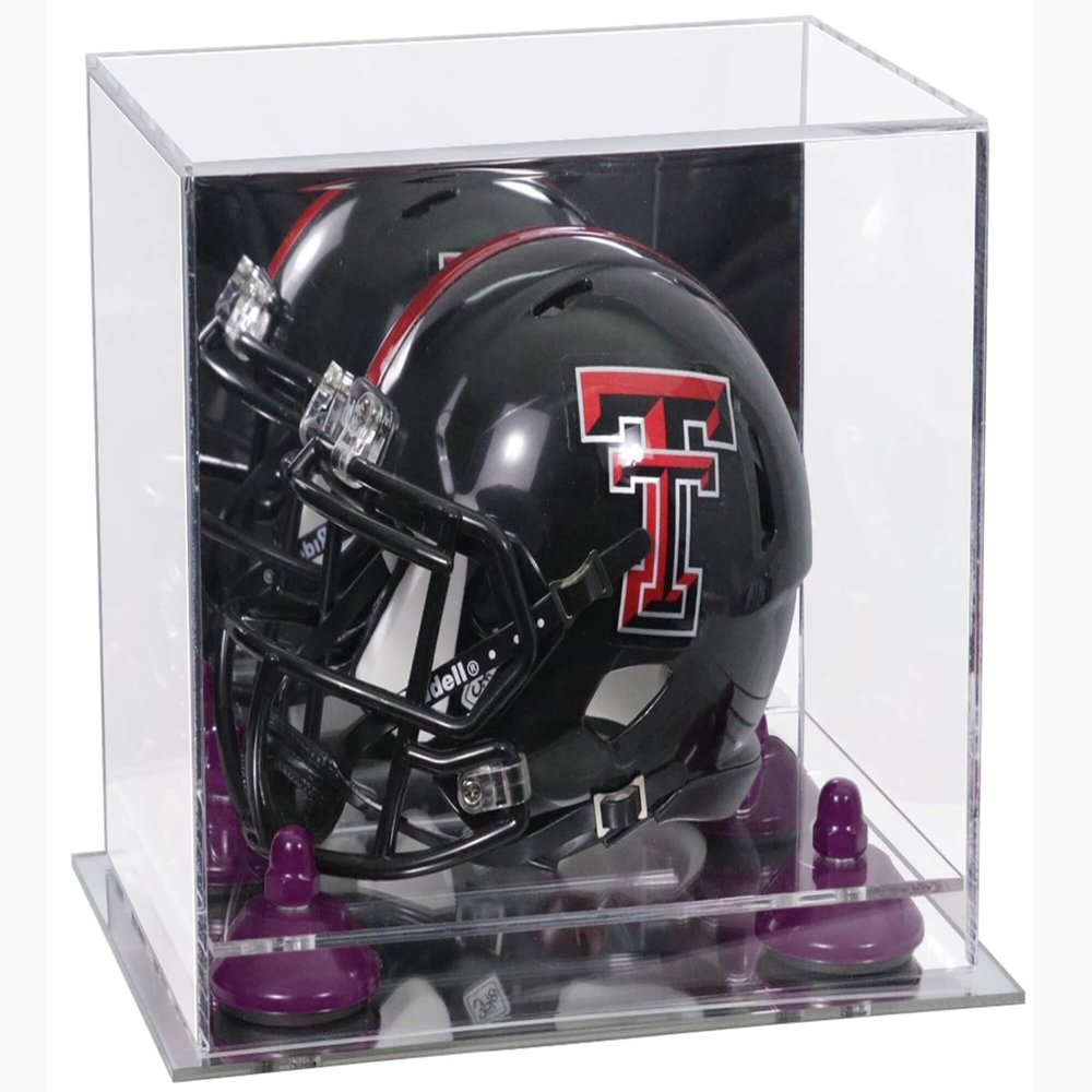 Better Display Cases Acrylic Mini - Miniature Football Helmet (not Full Size) Display Case with Mirror Case, Purple Risers and Mirror Base (V45/A003)