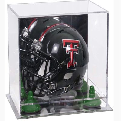 Better Display Cases Acrylic Mini - Miniature Football Helmet (not Full Size) Display Case with Mirror Case, Green Risers and Mirror Base (V45/A003)