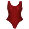 Jugaoge Womens Shiny Oil High Cut Thong Bodysuit Monokini Swimsuit Sleeveless Lingerie Leotards Red Medium view 2