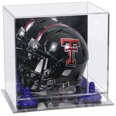 Better Display Cases Acrylic Mini - Miniature Football Helmet (not Full Size) Display Case with Mirror Case, Navy Blue Risers and Mirror Base (V45/A003)