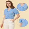 Allegra K Button Down Shirt for Women's Pleated Short Sleeve V Neck Top Small Blue view 2
