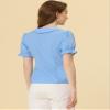 Allegra K Button Down Shirt for Women's Pleated Short Sleeve V Neck Top Small Blue view 3