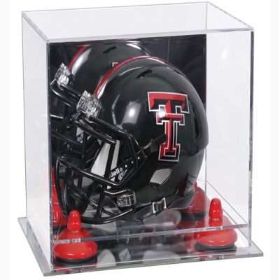 Better Display Cases Acrylic Mini - Miniature Football Helmet (not Full Size) Display Case with Mirror Case, Red Risers and Mirror Base (V45/A003)