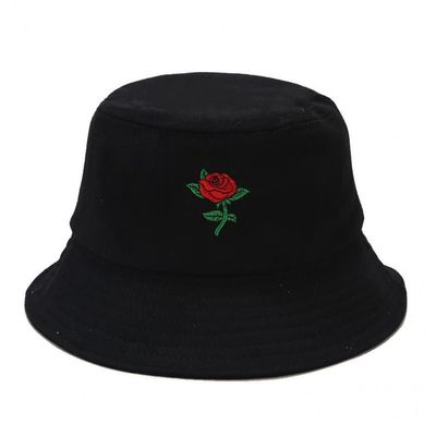 Ruluti Unisex Fashion Rose Embroidered Bucket Hat Summer Fisherman Outdoor Foldable Cap for Men Women Teens