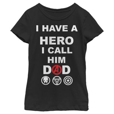 Fifth Sun Marvel Classic Call HIM DAD Girls Short Sleeve Tee Shirt, Black, Small
