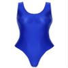 iiniim Women's Oil Glossy One Piece Swimsuit U Neck High Cut Swimwear Backless Bathing Suit Blue A X-Large view 4
