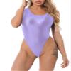Jugaoge Womens Shiny Oil High Cut Thong Bodysuit Monokini Swimsuit Sleeveless Lingerie Leotards Purple X-Large view 1