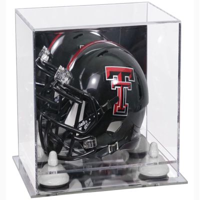 Better Display Cases Acrylic Mini - Miniature Football Helmet (not Full Size) Display Case with Mirror Case, White Risers and Mirror Base (V45/A003)