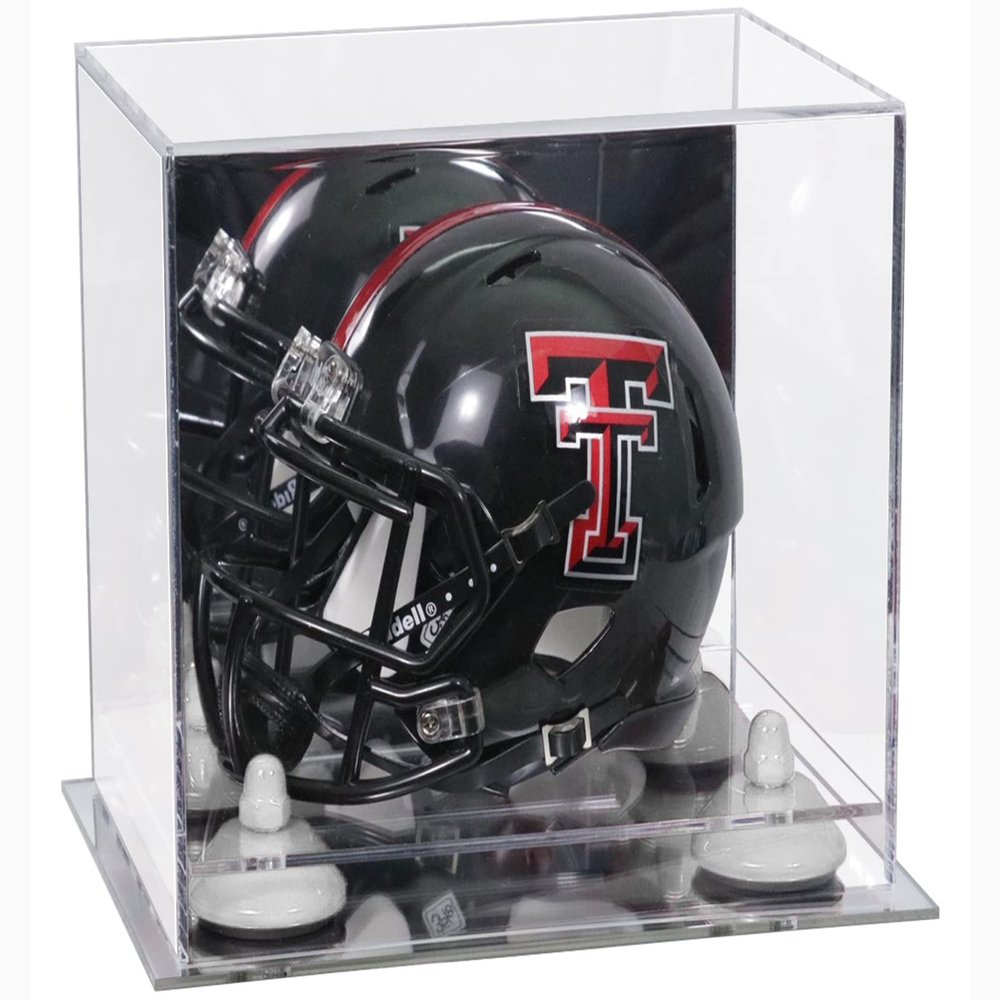 Better Display Cases Acrylic Mini - Miniature Football Helmet (not Full Size) Display Case with Mirror Case, White Risers and Mirror Base (V45/A003)