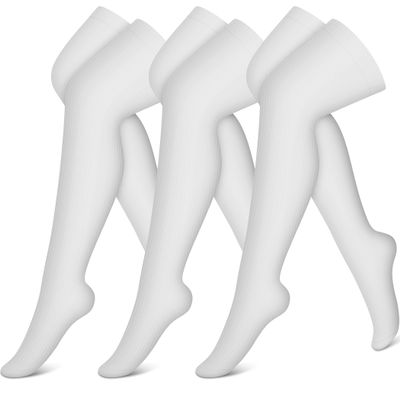 CHARMKING Thigh High Compression Socks for Women & Men Circulation (3 Pairs) Over the Knee High Stocking is Best for Running, Flight Travel, Supporting, Cycling, Pregnant 15-20 mmHg (S/M, White)