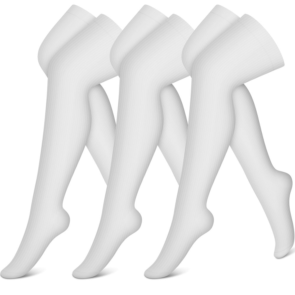 CHARMKING Thigh High Compression Socks for Women & Men Circulation (3 Pairs) Over the Knee High Stocking is Best for Running, Flight Travel, Supporting, Cycling, Pregnant 15-20 mmHg (S/M, White)