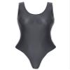 Jugaoge Womens Shiny Oil High Cut Thong Bodysuit Monokini Swimsuit Sleeveless Lingerie Leotards Grey X-Large view 2