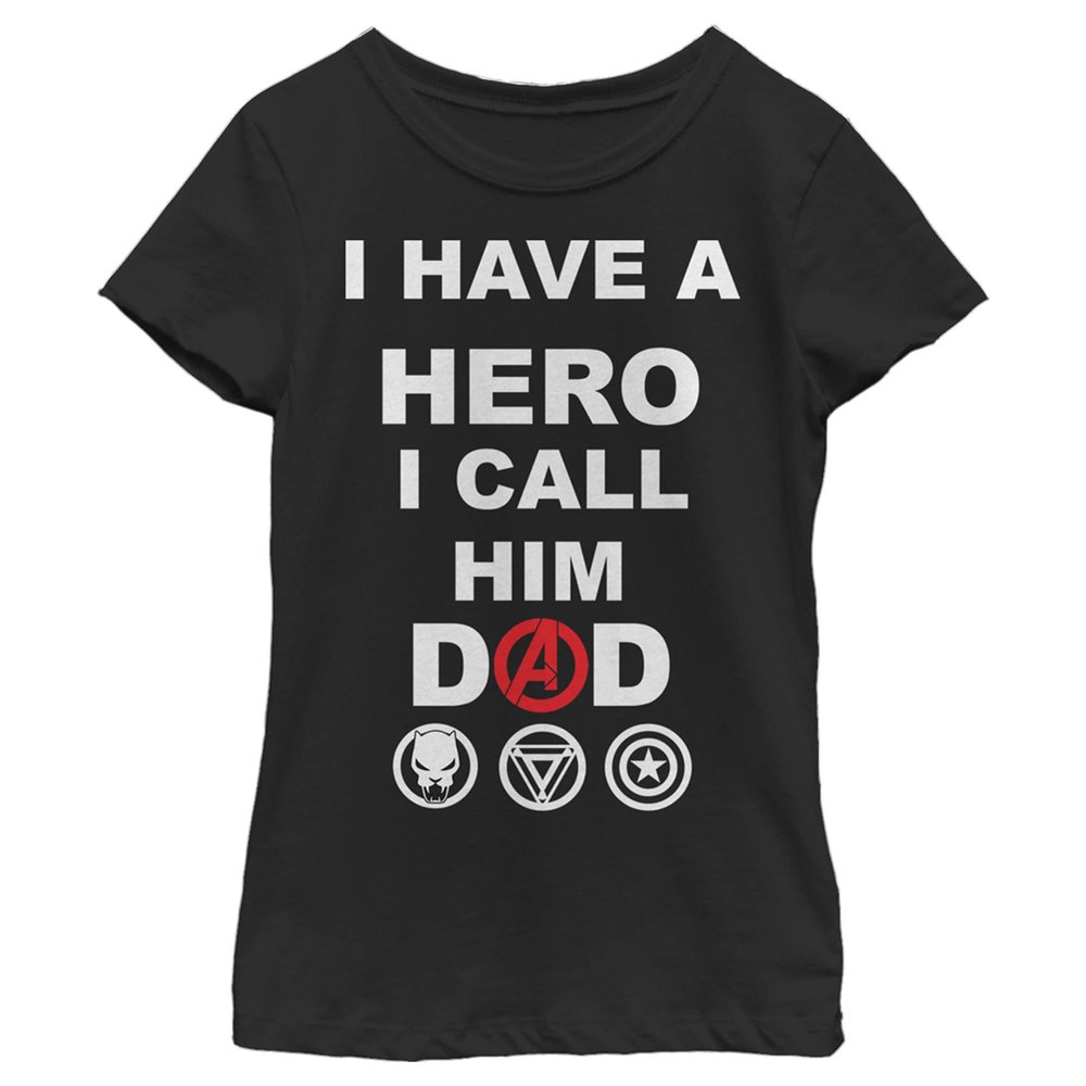 Fifth Sun Marvel Classic Call HIM DAD Girls Short Sleeve Tee Shirt, Black, Medium