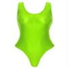 Jugaoge Womens Shiny Oil High Cut Thong Bodysuit Monokini Swimsuit Sleeveless Lingerie Leotards Fluorescent Green Medium view 2