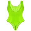 Jugaoge Womens Shiny Oil High Cut Thong Bodysuit Monokini Swimsuit Sleeveless Lingerie Leotards Fluorescent Green Medium view 3