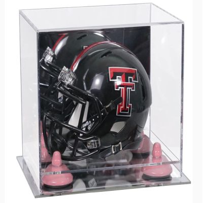 Better Display Cases Acrylic Mini - Miniature Football Helmet (not Full Size) Display Case with Mirror Case, Pink Risers and Mirror Base (V45/A003)