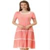 Allegra K Midi Dress for Women's Short Sleeve Tiered Square Neck Long Dresses Large Pink view 1
